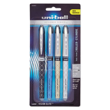 uni-ball® Vision Elite Designer Series Roller Ball Pen, Stick, Bold 0.8 Mm, Black Ink, Assorted Barrel Colors, 4-pack freeshipping - TVN Wholesale